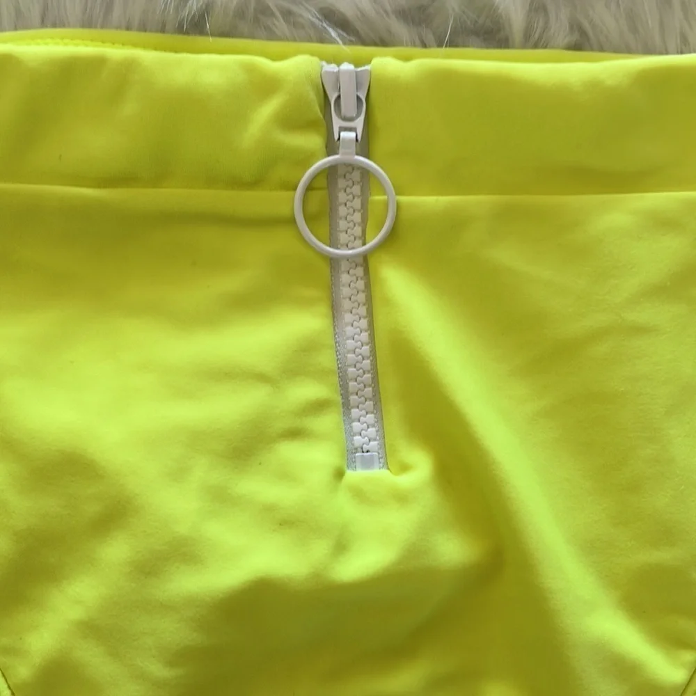 Neon Yellow High Waisted Bikini Bottoms with Zipper Size Large